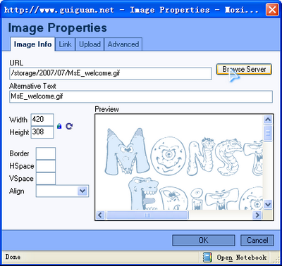 Image Properties dialog for Monsters Editor (MsE)